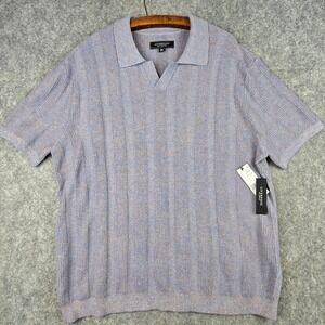 Liverpool Los Angeles Men XL Blue Peach Knit Ribbed Johnny Collar Polo Shirt NWT
